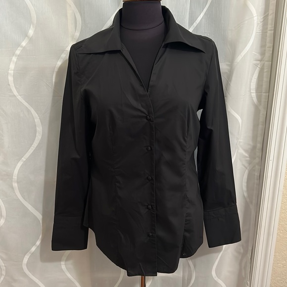 Talbots Tops - Talbots, Black, Collared, Fitted, Button Down Top, Size 8